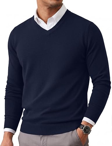 COOFANDY Mens Casual V Neck Sweater Knit Slim Fit Long Sleeve Pullover Top