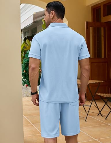 COOFANDY Men's 2 Pieces Outfits Quarter Zip Polo Shirt and Shorts Set Casual Summer Tracksuit
