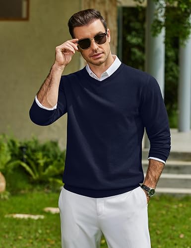 COOFANDY Mens Casual V Neck Sweater Knit Slim Fit Long Sleeve Pullover Top