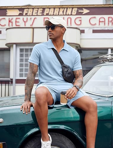 COOFANDY Men's 2 Pieces Outfits Quarter Zip Polo Shirt and Shorts Set Casual Summer Tracksuit